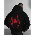 Men's Fall/Winter Spider-Print Hooded Sweatshirt with Drawstring and Kangaroo Pocket, Casual Street Fashion Hoodie, Casual Streetwear Hoodie, Comfortable Fabric, Fitted Graphic Sweatshirts
