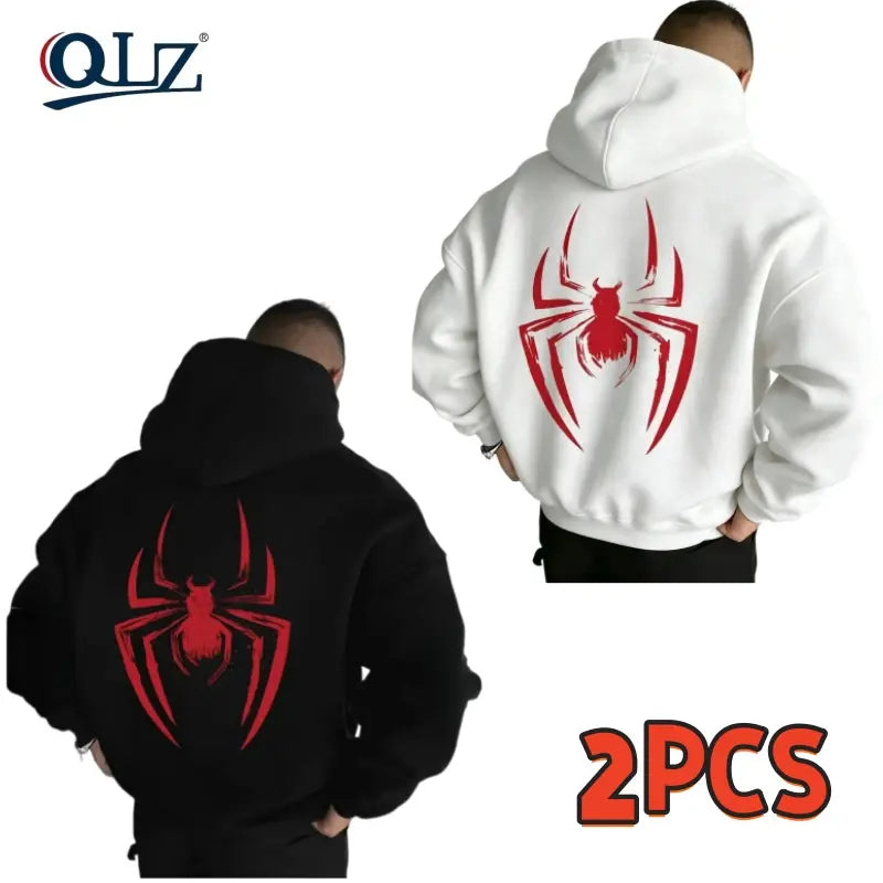 Men's Fall/Winter Spider-Print Hooded Sweatshirt with Drawstring and Kangaroo Pocket, Casual Street Fashion Hoodie, Casual Streetwear Hoodie, Comfortable Fabric, Fitted Graphic Sweatshirts